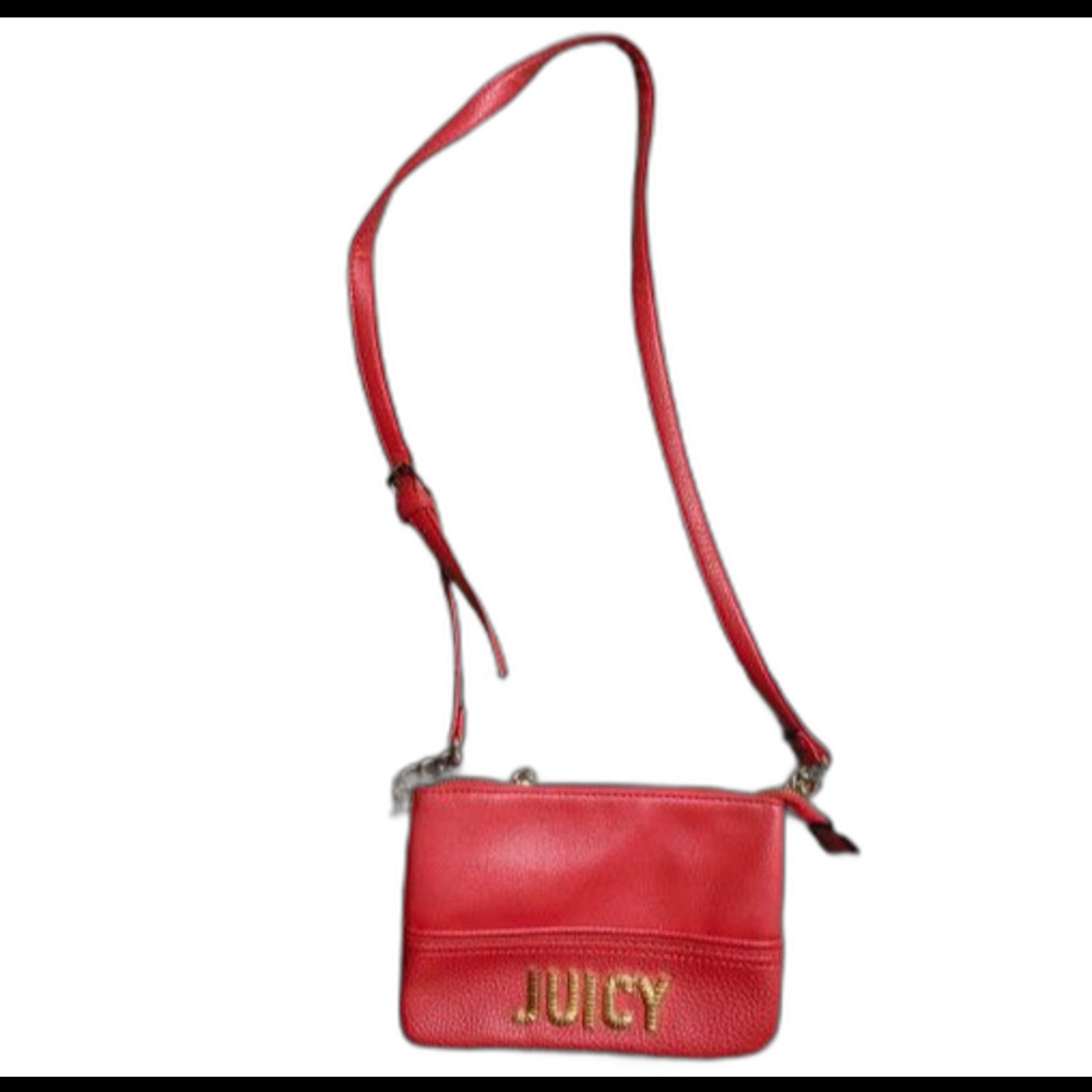 Juicy Couture Red Crossbody Purse Gold Logo Adjustable Strap Small Bag